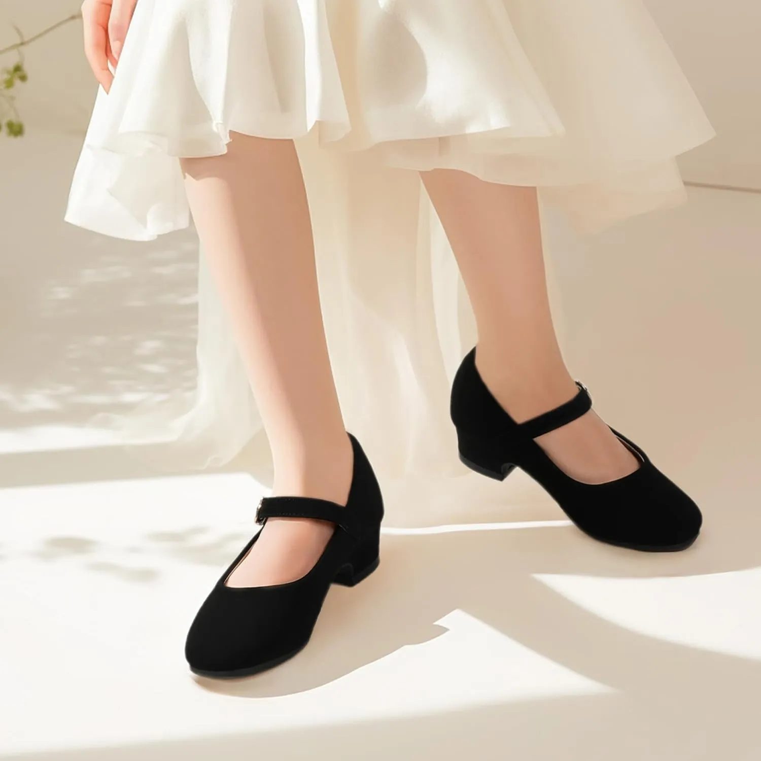 PANDANINJIA Girls Dress Shoes Toddler Little Big Kid Chunky Heels Wedding Party School PNEMY Flower Girl Shoes
