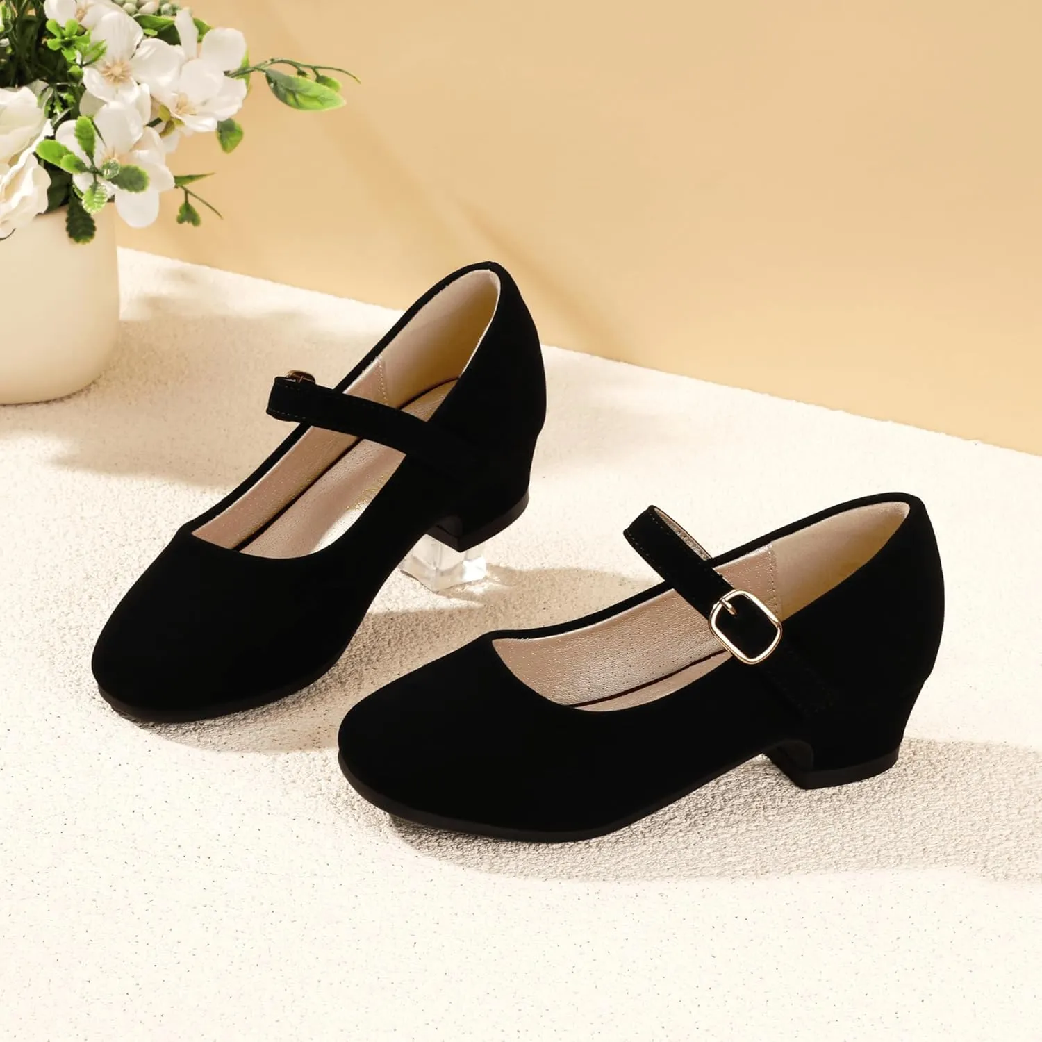 PANDANINJIA Girls Dress Shoes Toddler Little Big Kid Chunky Heels Wedding Party School PNEMY Flower Girl Shoes