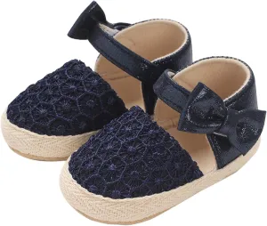 Prewalker Baby Girl Princess Shoes Comfortable Closed Toe Mary Jane Flats Soft Sole Bowknot Wedding Dress Shoes