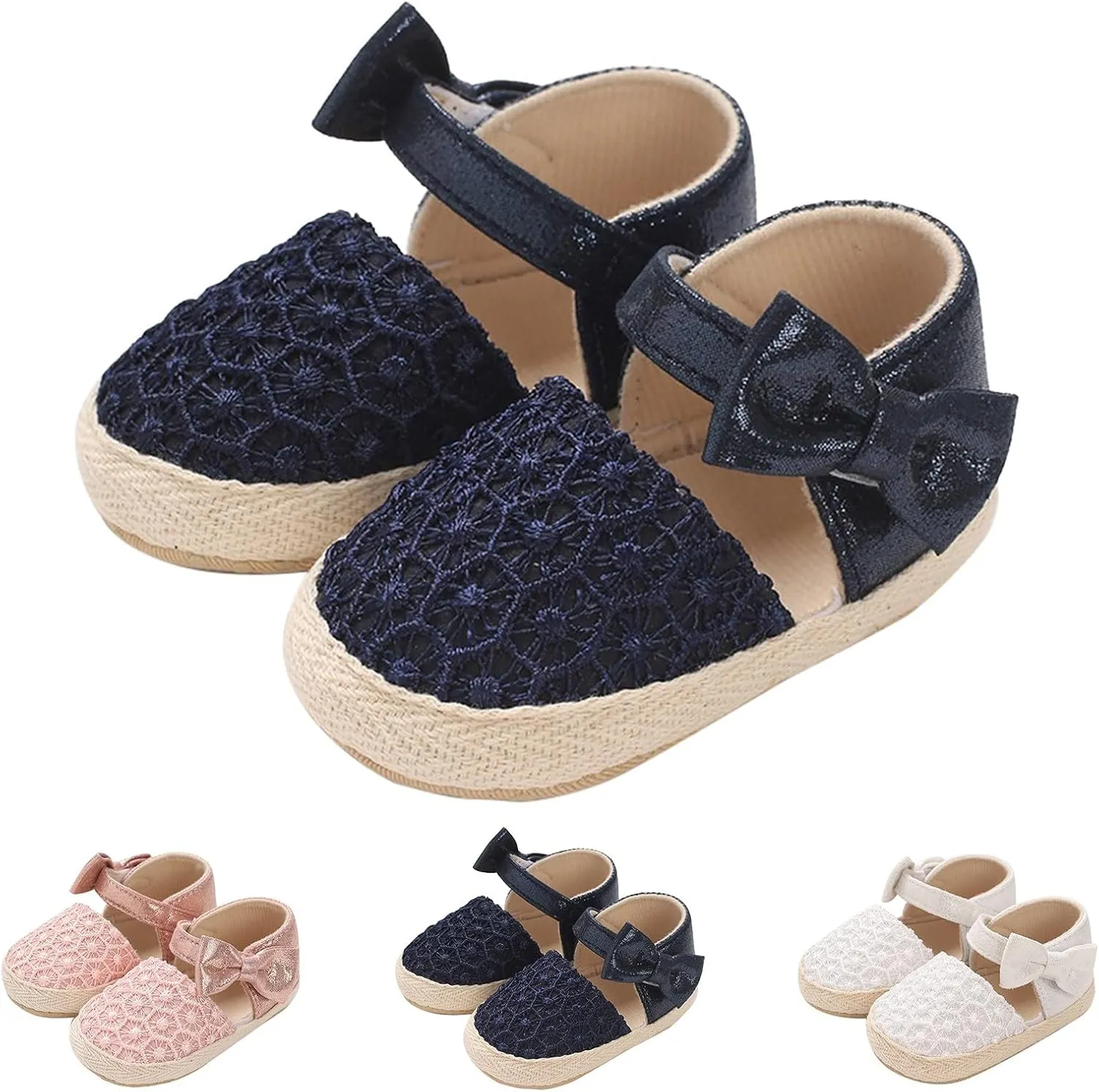 Prewalker Baby Girl Princess Shoes Comfortable Closed Toe Mary Jane Flats Soft Sole Bowknot Wedding Dress Shoes