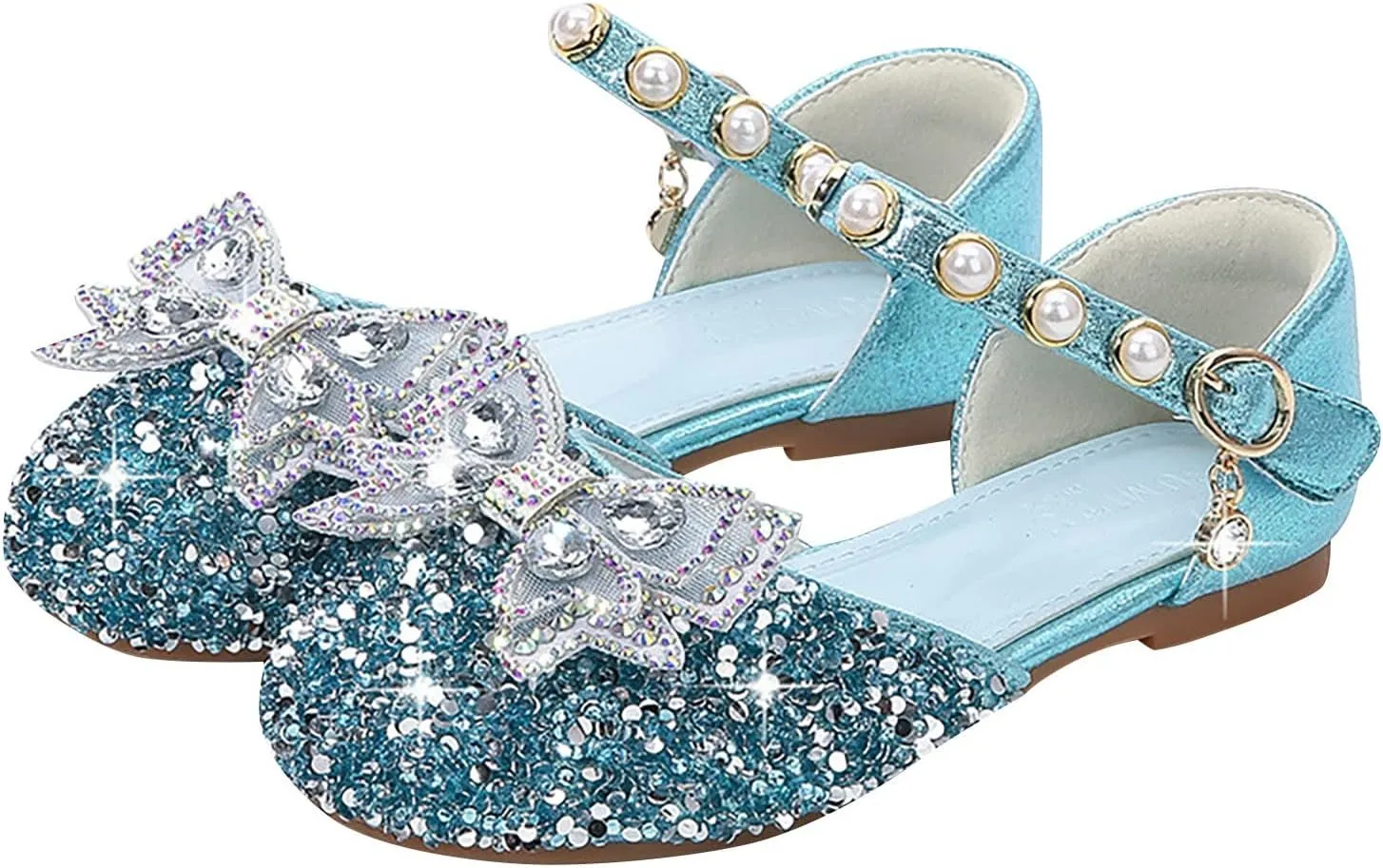 Princess Girls Rhinestone Bowknot Dress Shoes Flower Girls Glitter Sequins Closed Toe Kids Wedding Party Sandals