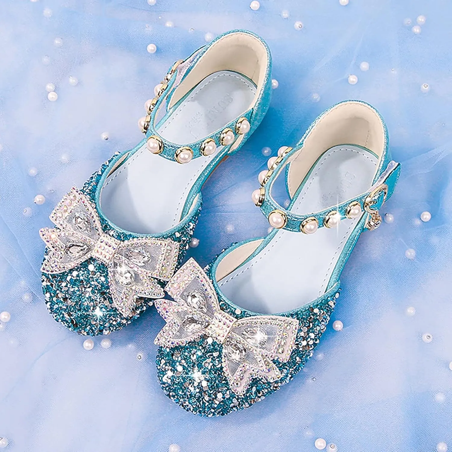 Princess Girls Rhinestone Bowknot Dress Shoes Flower Girls Glitter Sequins Closed Toe Kids Wedding Party Sandals