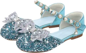 Princess Girls Rhinestone Bowknot Dress Shoes Flower Girls Glitter Sequins Closed Toe Kids Wedding Party Sandals