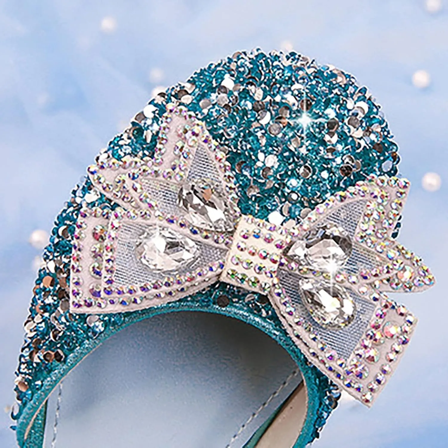 Princess Girls Rhinestone Bowknot Dress Shoes Flower Girls Glitter Sequins Closed Toe Kids Wedding Party Sandals