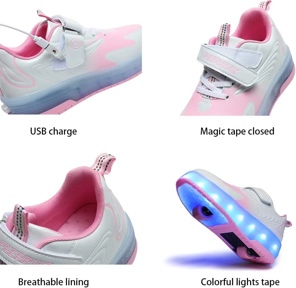 Roller Shoes Girls Sneakers USB Rechargeable 2 Wheels Shoes Roller Skates for Beginner Trainers 16 Modes LED Light Up Flashing Sneaker for Unisex Kids Skate Boys Stylish Footwear Gifts