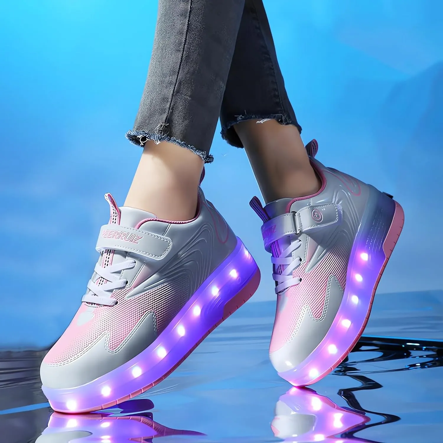 Roller Shoes Girls Sneakers USB Rechargeable 2 Wheels Shoes Roller Skates for Beginner Trainers 16 Modes LED Light Up Flashing Sneaker for Unisex Kids Skate Boys Stylish Footwear Gifts