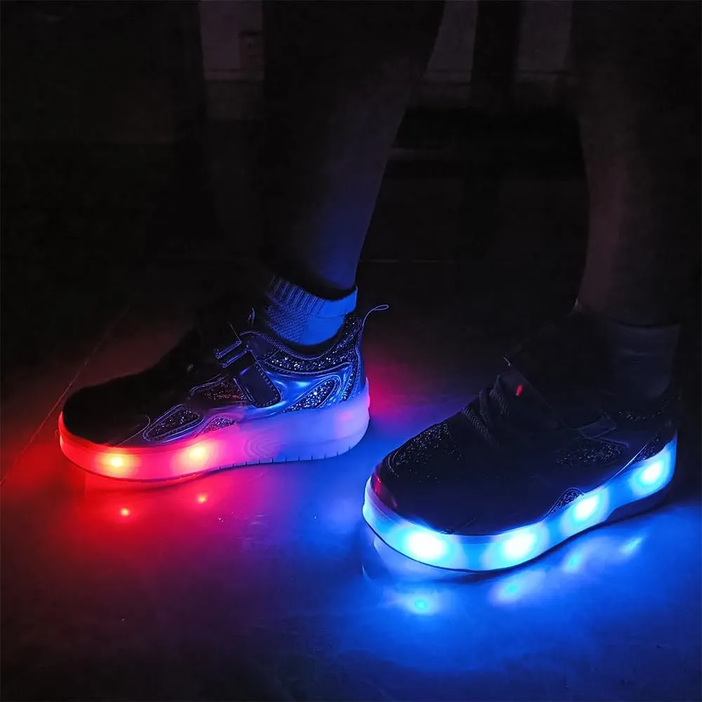 Roller Shoes Girls Sneakers USB Rechargeable 2 Wheels Shoes Roller Skates for Beginner Trainers 16 Modes LED Light Up Flashing Sneaker for Unisex Kids Skate Boys Stylish Footwear Gifts