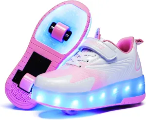 Roller Shoes Girls Sneakers USB Rechargeable 2 Wheels Shoes Roller Skates for Beginner Trainers 16 Modes LED Light Up Flashing Sneaker for Unisex Kids Skate Boys Stylish Footwear Gifts