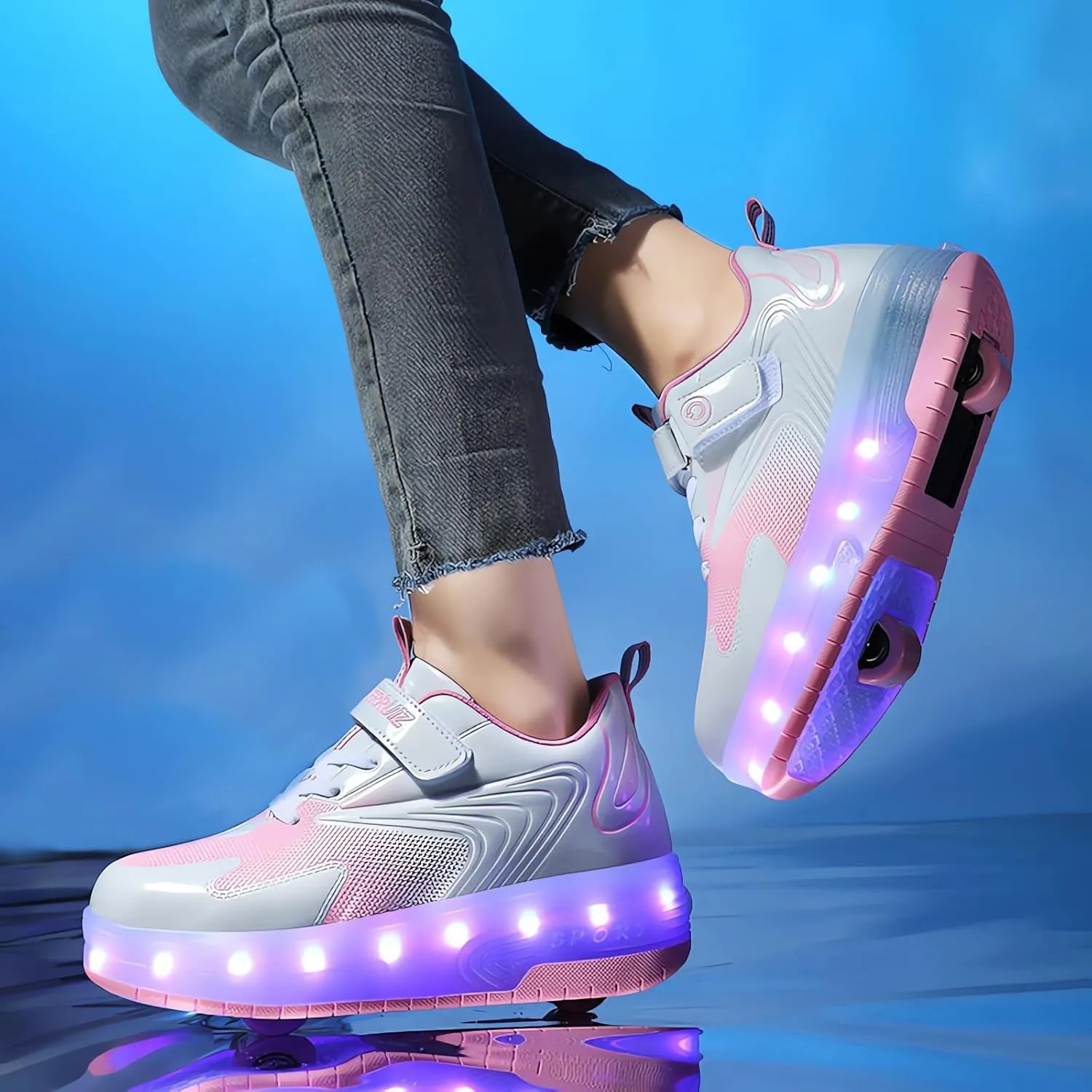Roller Shoes Girls Sneakers USB Rechargeable 2 Wheels Shoes Roller Skates for Beginner Trainers 16 Modes LED Light Up Flashing Sneaker for Unisex Kids Skate Boys Stylish Footwear Gifts