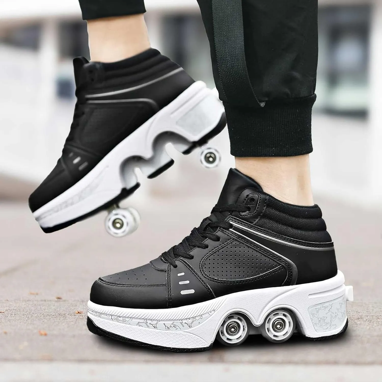 Roller Skate Shoes for Men, Double-Row Deform Wheel Automatic Walking Shoes, Retractable Roller Skate, Shoes with Wheels, Skating Shoes for Outdoor Fun & Fitness