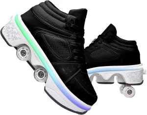Roller Skate Shoes for Men, Double-Row Deform Wheel Automatic Walking Shoes, Retractable Roller Skate, Shoes with Wheels, Skating Shoes for Outdoor Fun & Fitness