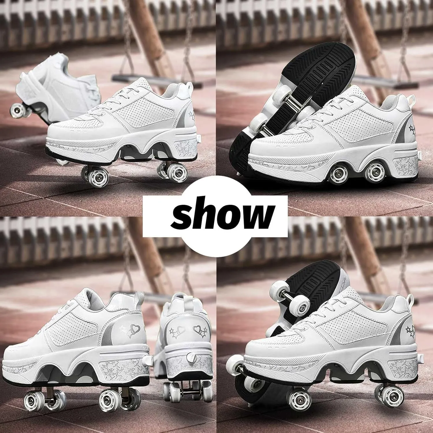 Roller Skate Shoes for Men, Double-Row Deform Wheel Automatic Walking Shoes, Retractable Roller Skate, Shoes with Wheels, Skating Shoes for Outdoor Fun & Fitness