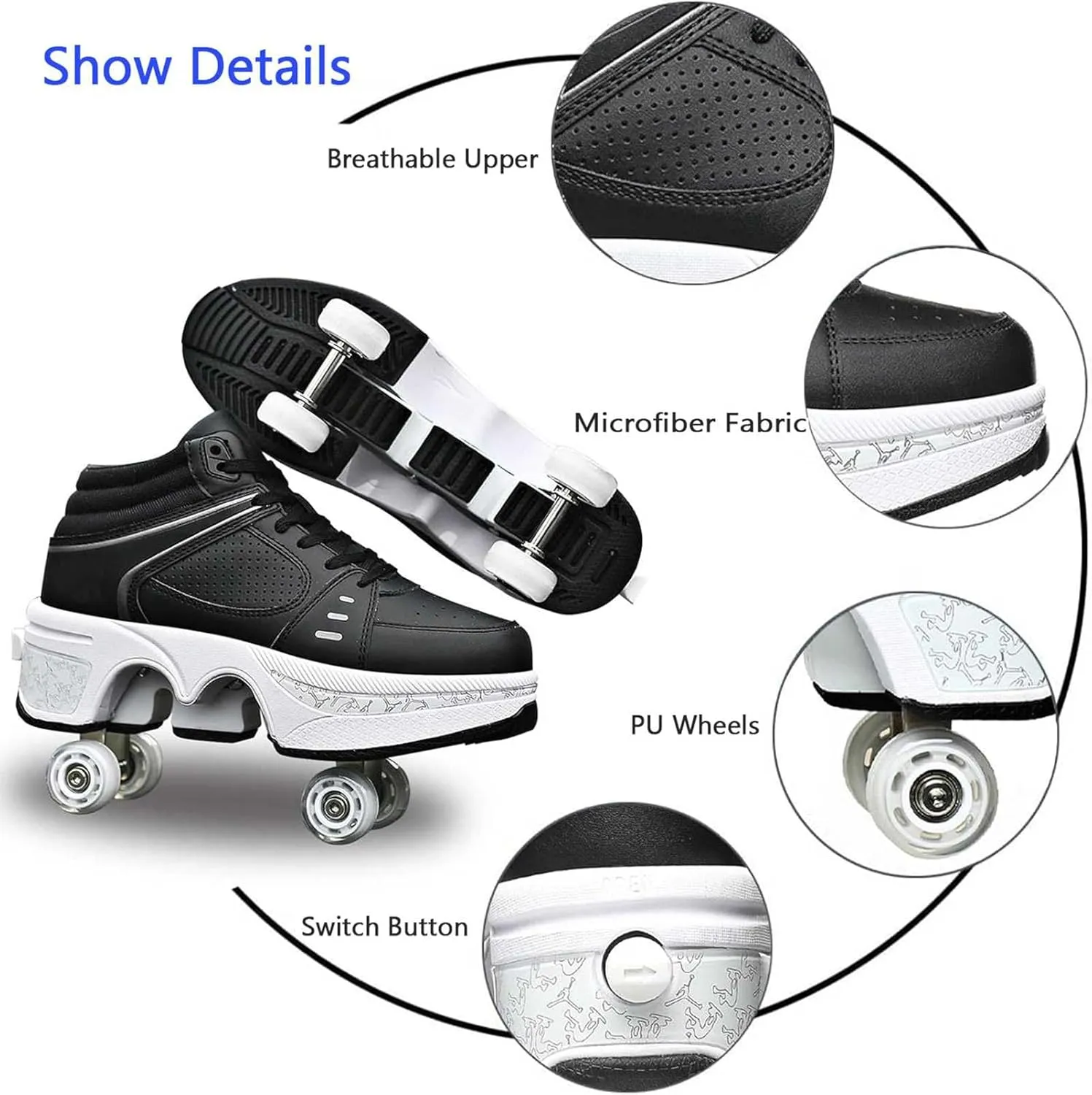Roller Skate Shoes for Men, Double-Row Deform Wheel Automatic Walking Shoes, Retractable Roller Skate, Shoes with Wheels, Skating Shoes for Outdoor Fun & Fitness
