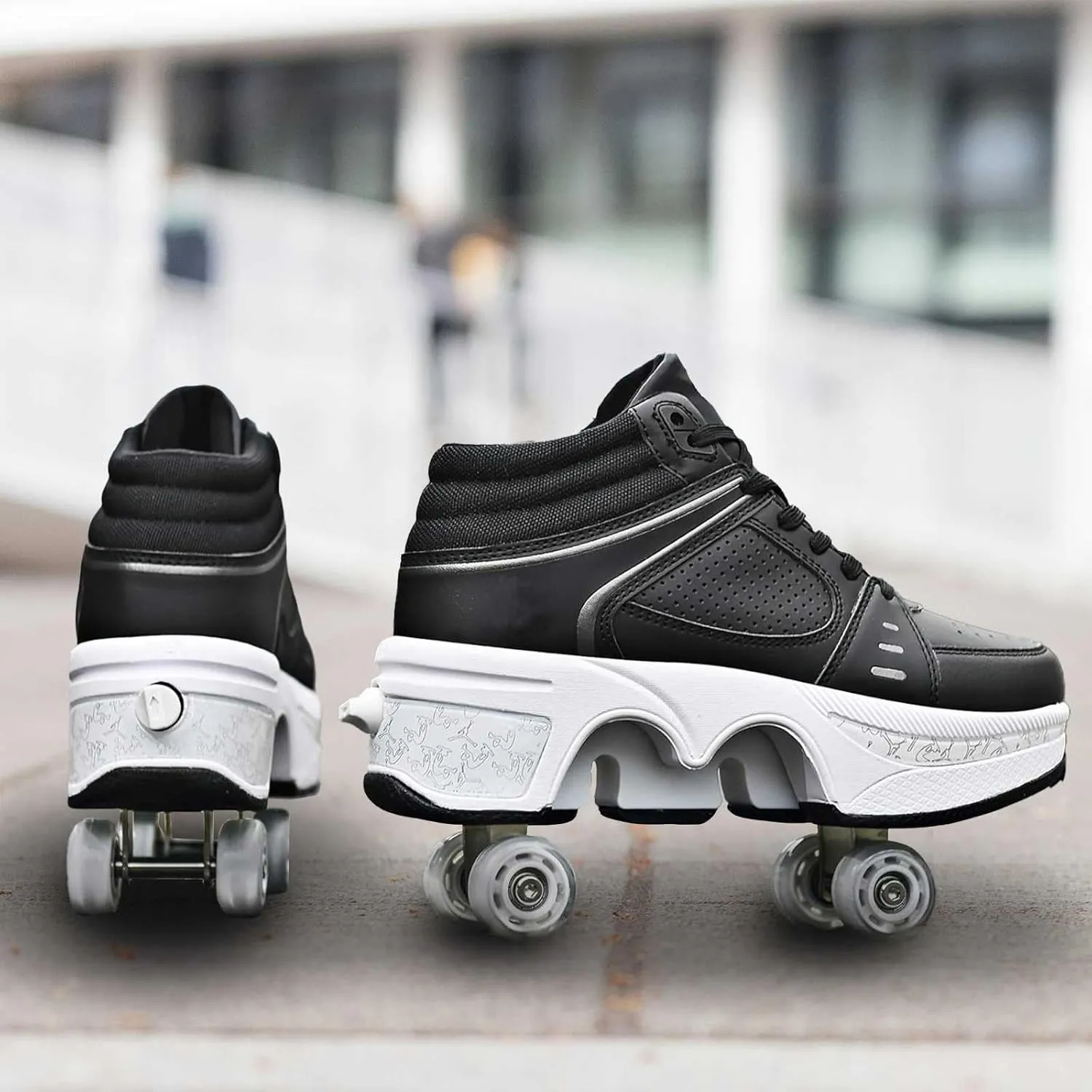 Roller Skate Shoes for Men, Double-Row Deform Wheel Automatic Walking Shoes, Retractable Roller Skate, Shoes with Wheels, Skating Shoes for Outdoor Fun & Fitness