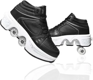 Roller Skate Shoes for Men, Double-Row Deform Wheel Automatic Walking Shoes, Retractable Roller Skate, Shoes with Wheels, Skating Shoes for Outdoor Fun & Fitness