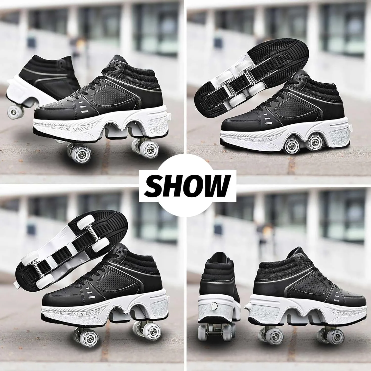 Roller Skate Shoes for Men, Double-Row Deform Wheel Automatic Walking Shoes, Retractable Roller Skate, Shoes with Wheels, Skating Shoes for Outdoor Fun & Fitness