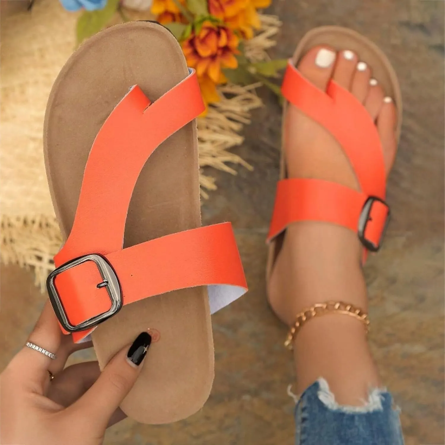 Sandals Womens Open Toe Casual Summer Slippers With Arch Support Comfortable Footbed Sandal Women Dressy Flip Flops