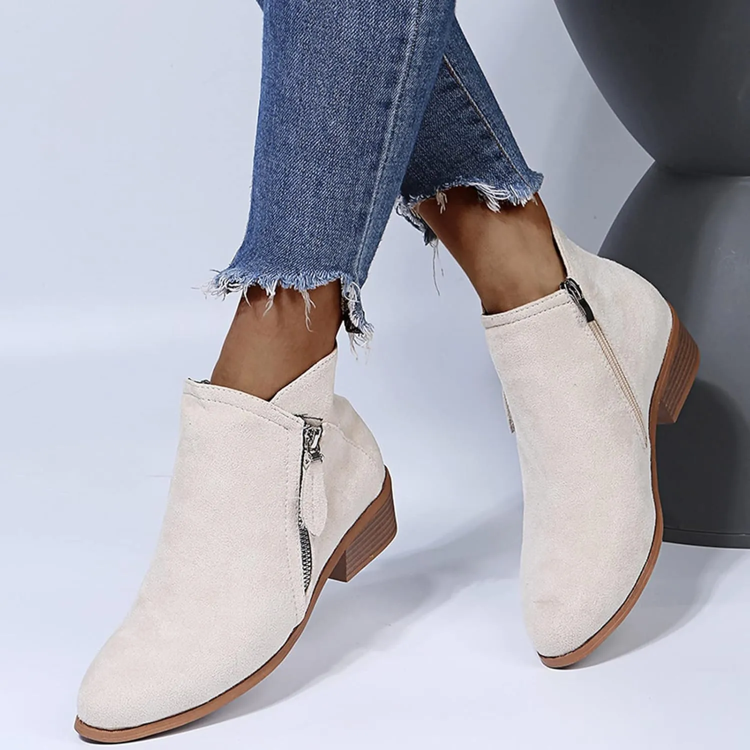 SBGMoSJ Ankle Boots Men Western High Heels Ankle Boots for Women Womens Black Dress Boots Ankle Wide Ankle Booties Women's Ankle Boots Blue Leather