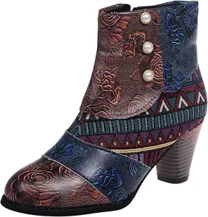 SBGMoSJ Ankle Boots Men Western High Heels Ankle Boots for Women Womens Black Dress Boots Ankle Wide Ankle Booties Women's Ankle Boots Blue Leather
