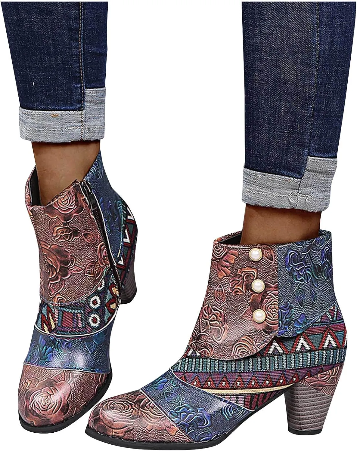 SBGMoSJ Ankle Boots Men Western High Heels Ankle Boots for Women Womens Black Dress Boots Ankle Wide Ankle Booties Women's Ankle Boots Blue Leather