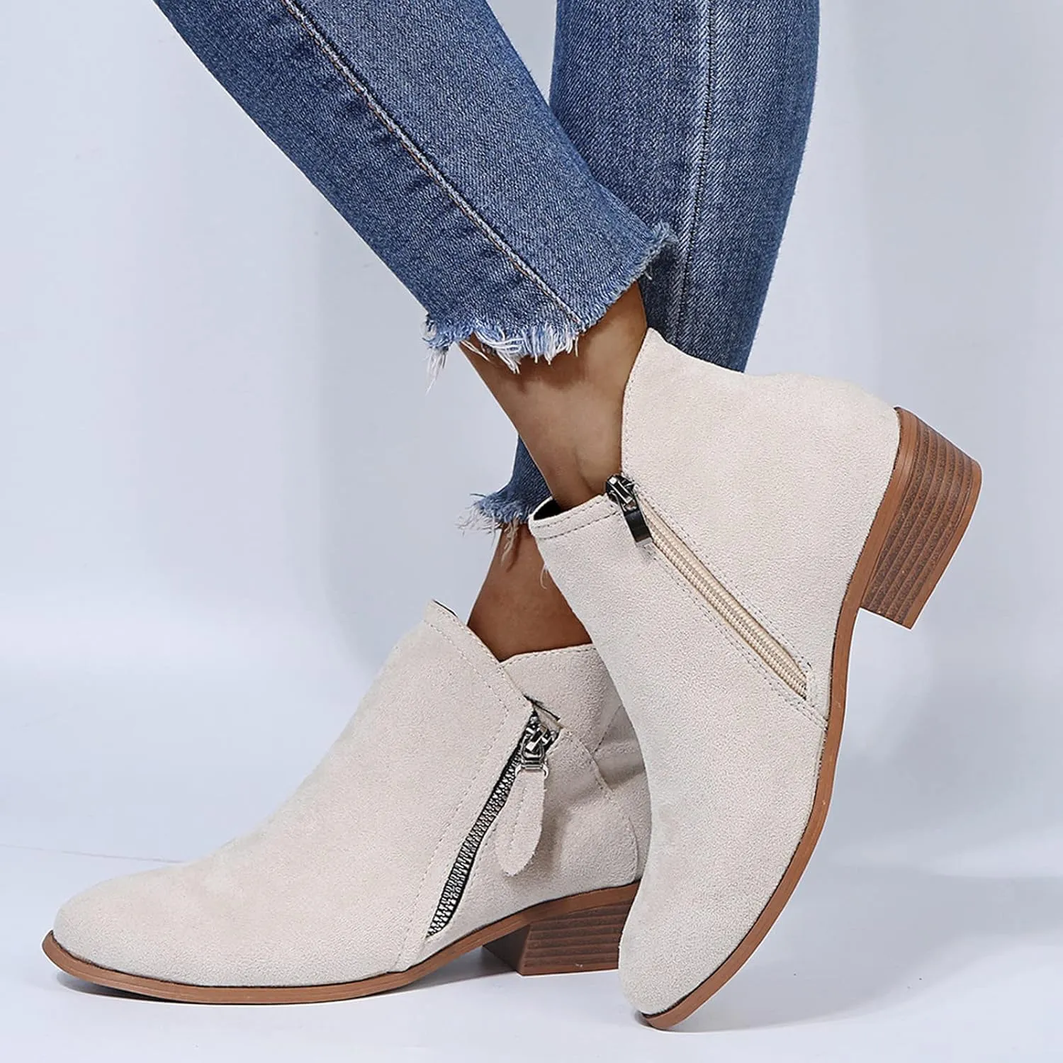 SBGMoSJ Ankle Boots Men Western High Heels Ankle Boots for Women Womens Black Dress Boots Ankle Wide Ankle Booties Women's Ankle Boots Blue Leather