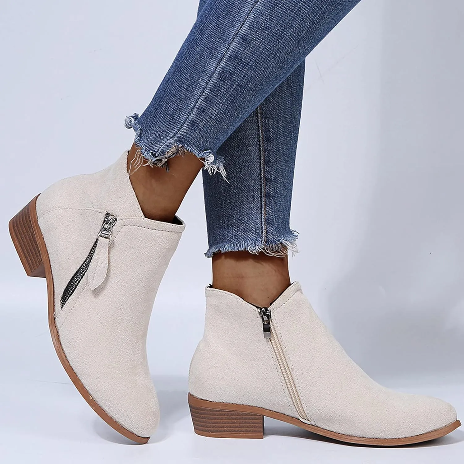 SBGMoSJ Ankle Boots Men Western High Heels Ankle Boots for Women Womens Black Dress Boots Ankle Wide Ankle Booties Women's Ankle Boots Blue Leather