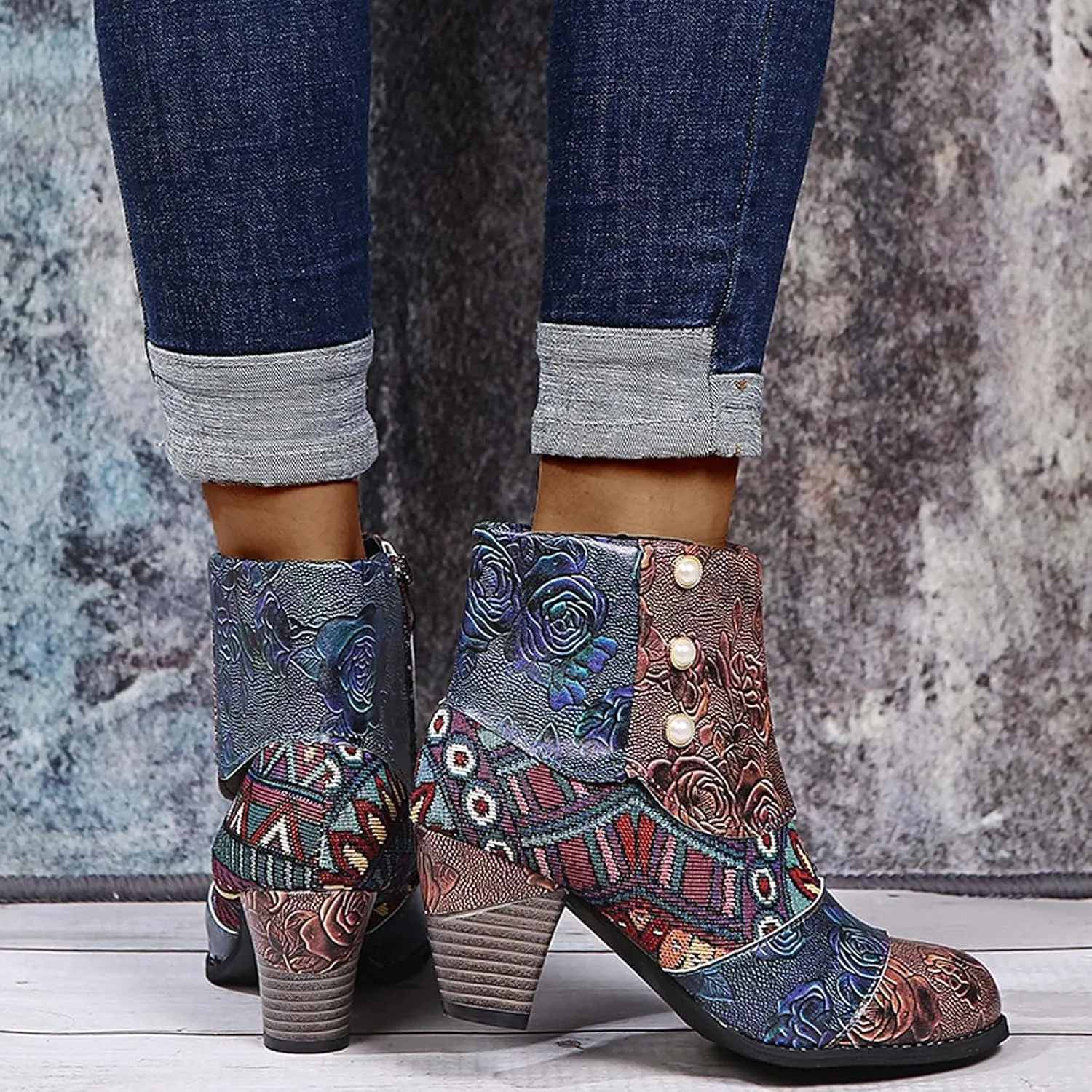 SBGMoSJ Ankle Boots Men Western High Heels Ankle Boots for Women Womens Black Dress Boots Ankle Wide Ankle Booties Women's Ankle Boots Blue Leather