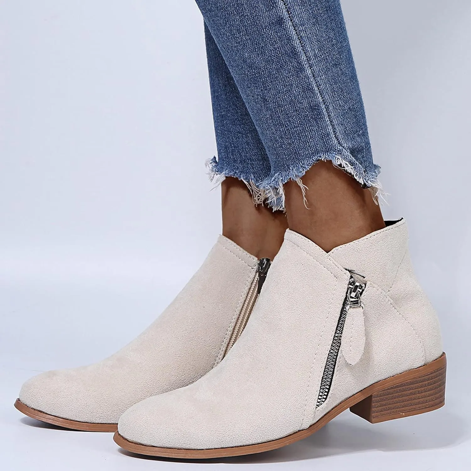 SBGMoSJ Ankle Boots Men Western High Heels Ankle Boots for Women Womens Black Dress Boots Ankle Wide Ankle Booties Women's Ankle Boots Blue Leather