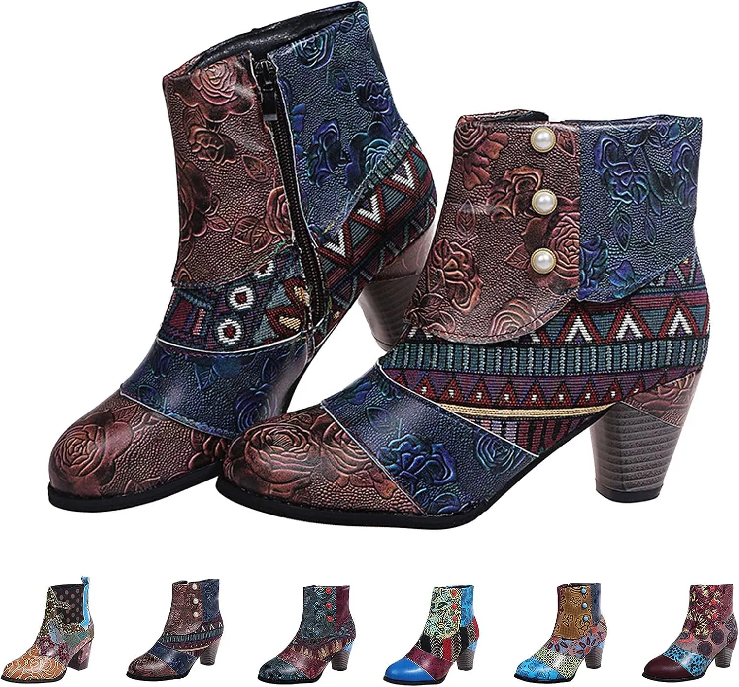 SBGMoSJ Ankle Boots Men Western High Heels Ankle Boots for Women Womens Black Dress Boots Ankle Wide Ankle Booties Women's Ankle Boots Blue Leather