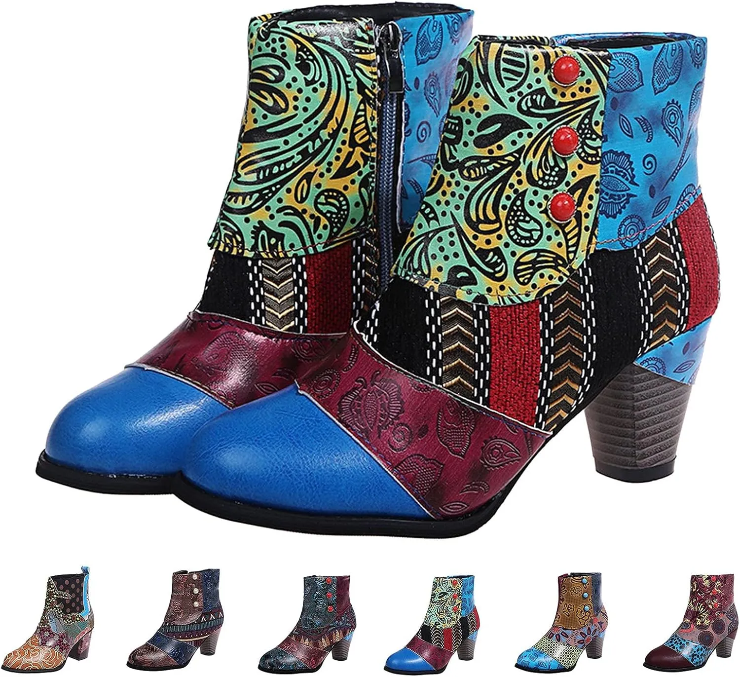 SBGMoSJ Ankle Boots Men Western High Heels Ankle Boots for Women Womens Black Dress Boots Ankle Wide Ankle Booties Women's Ankle Boots Blue Leather