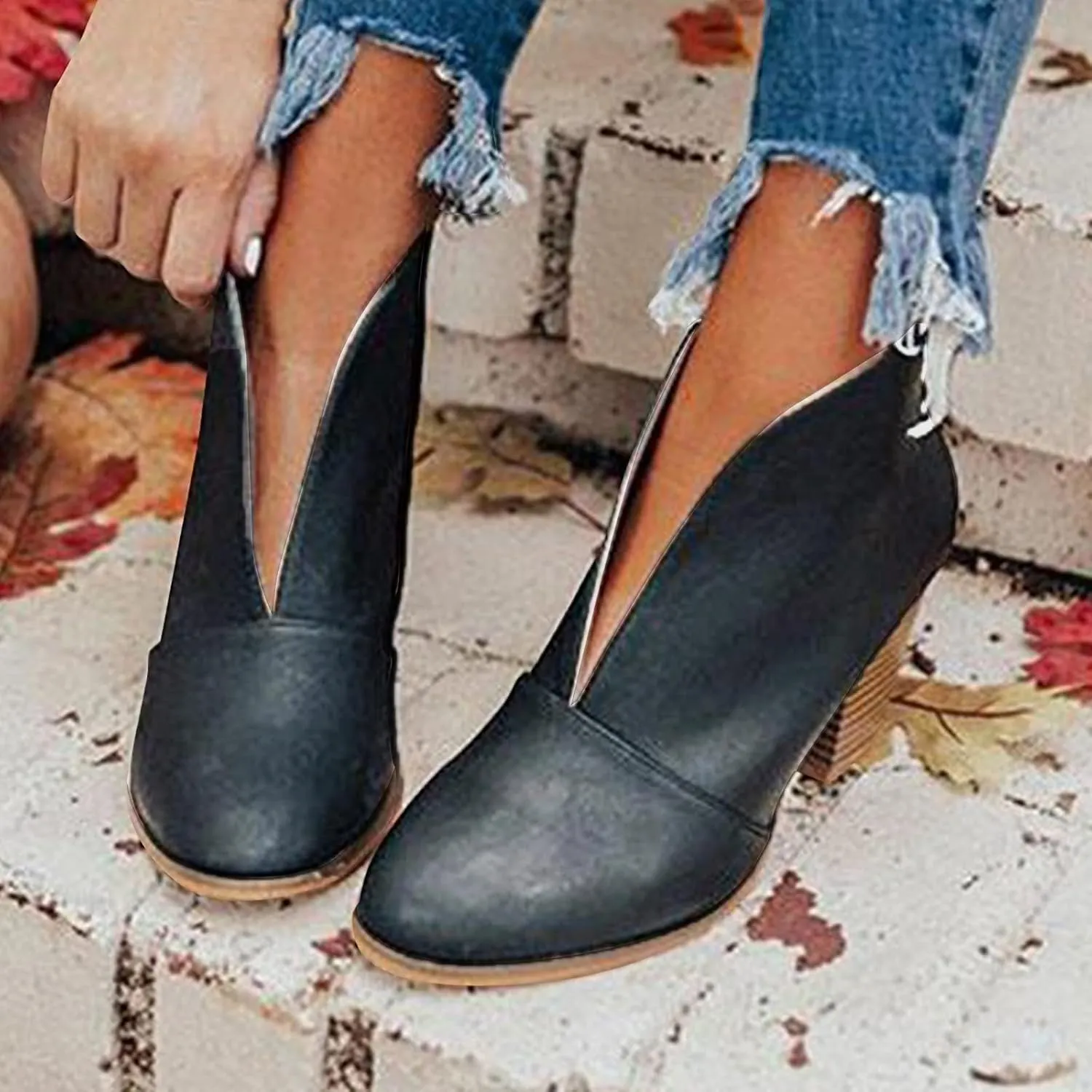 SBGMoSJ Womens Ankle Boots Low Heel Orthopedic Ankle Boots for Women Low Heel Comfort Womens Leather Ankle Boots Wide Width Wide Width Shoes for Women Mules Cowboy Boots for Women Booties Ankle
