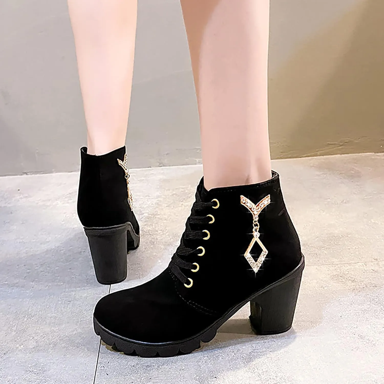 SBGMoSJ Women's Leather Ankle Boots Shoes Zipper Winter Booties Women Ankle Boots Black Ankle Cowboy Boots for Women Low Heel Black Booties for Women with Studs Fall Ankle Boots for Women Heel