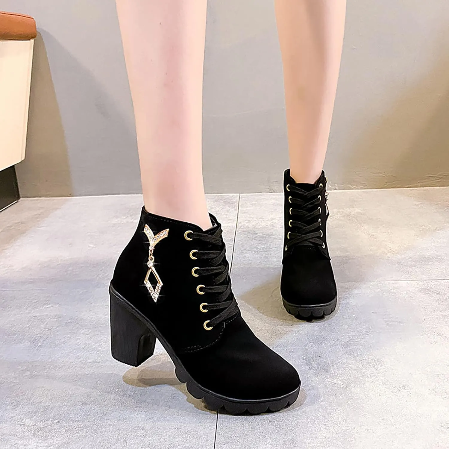 SBGMoSJ Women's Leather Ankle Boots Shoes Zipper Winter Booties Women Ankle Boots Black Ankle Cowboy Boots for Women Low Heel Black Booties for Women with Studs Fall Ankle Boots for Women Heel
