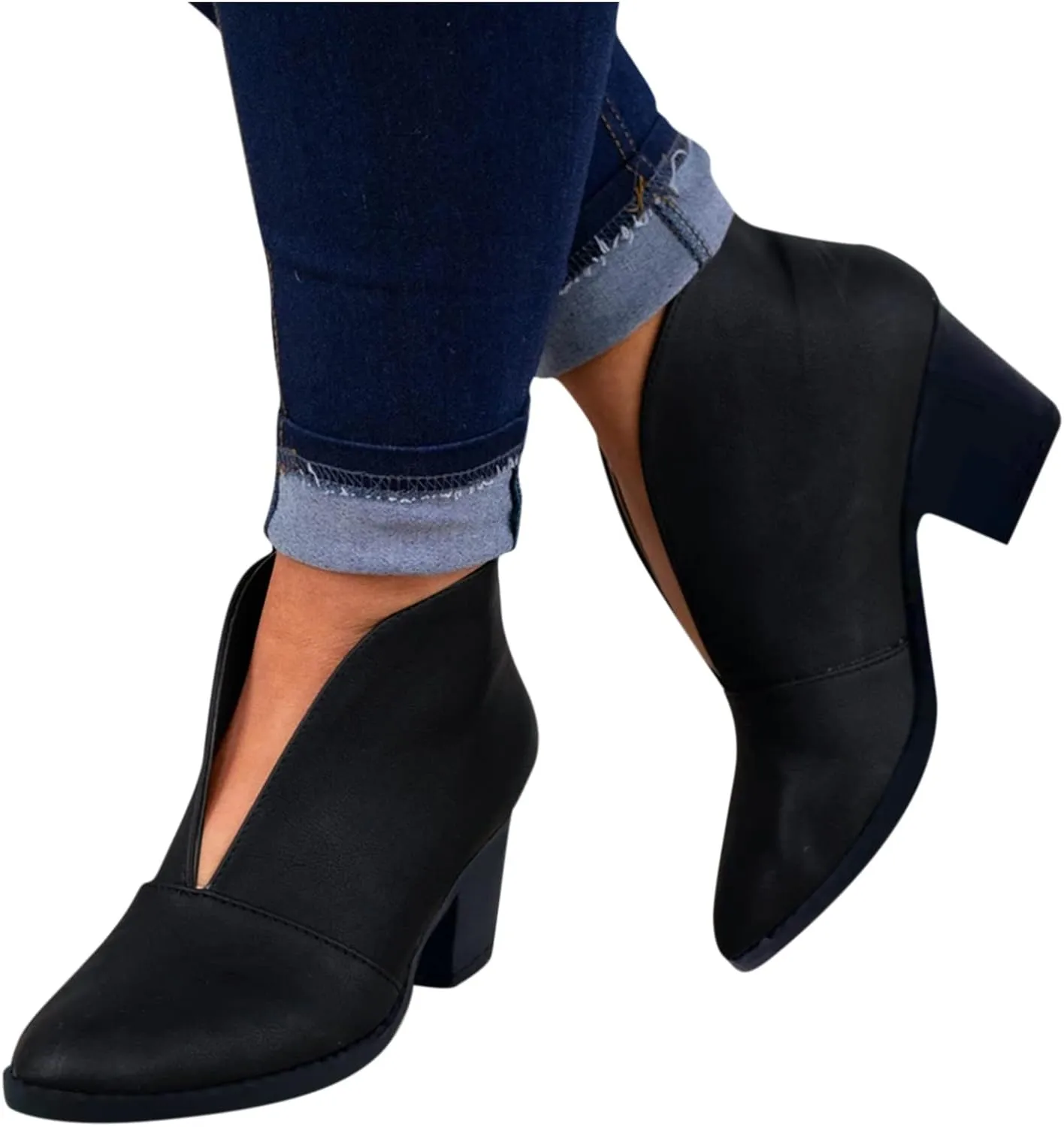 SBGMoSJ Women's Leather Ankle Boots Shoes Zipper Winter Booties Women Ankle Boots Black Ankle Cowboy Boots for Women Low Heel Black Booties for Women with Studs Fall Ankle Boots for Women Heel