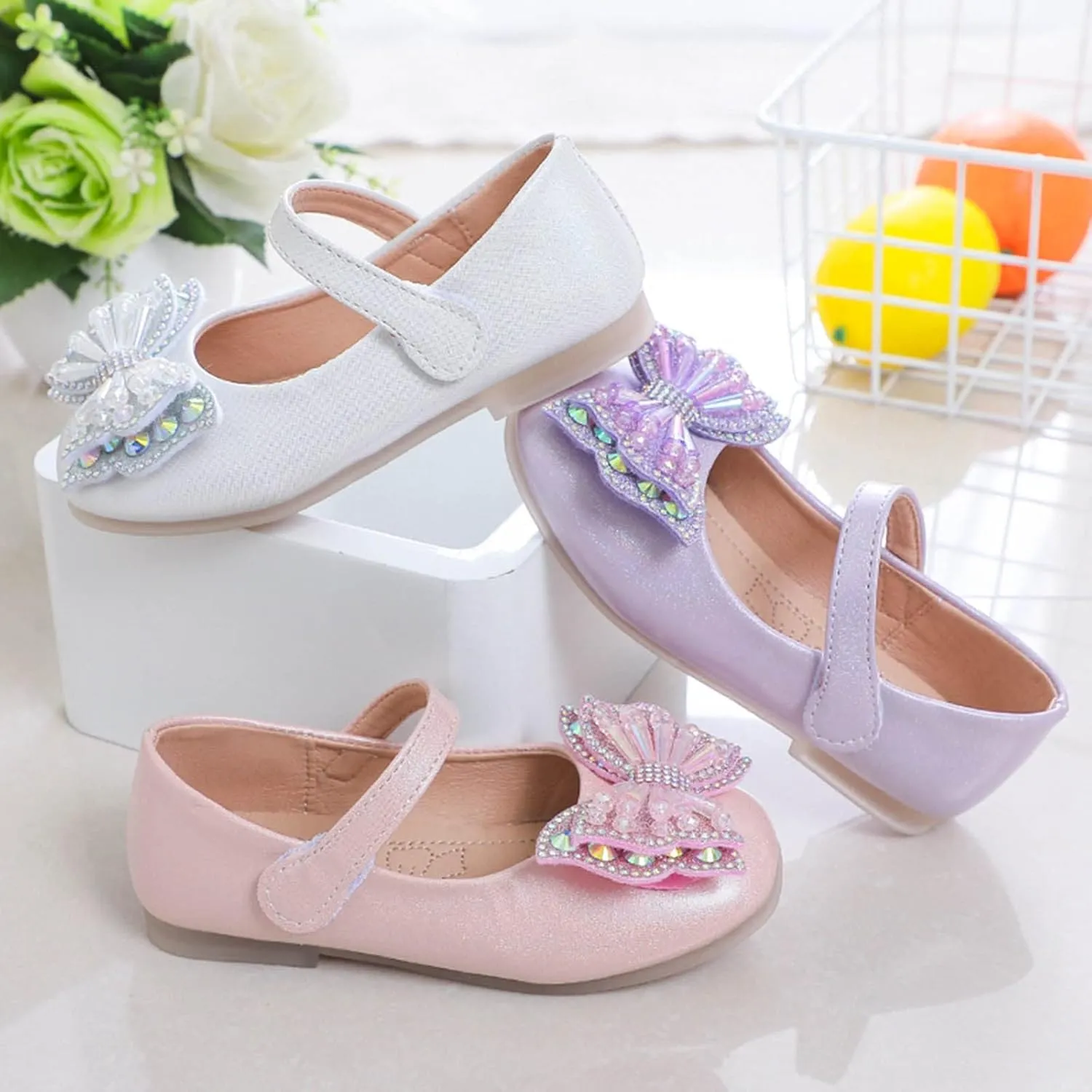 Sequins Bowknot Mary Jane Flat for Girls Party Wedding Ballerina Shoes Ballet Dance Toddler Princess Dress Shoes