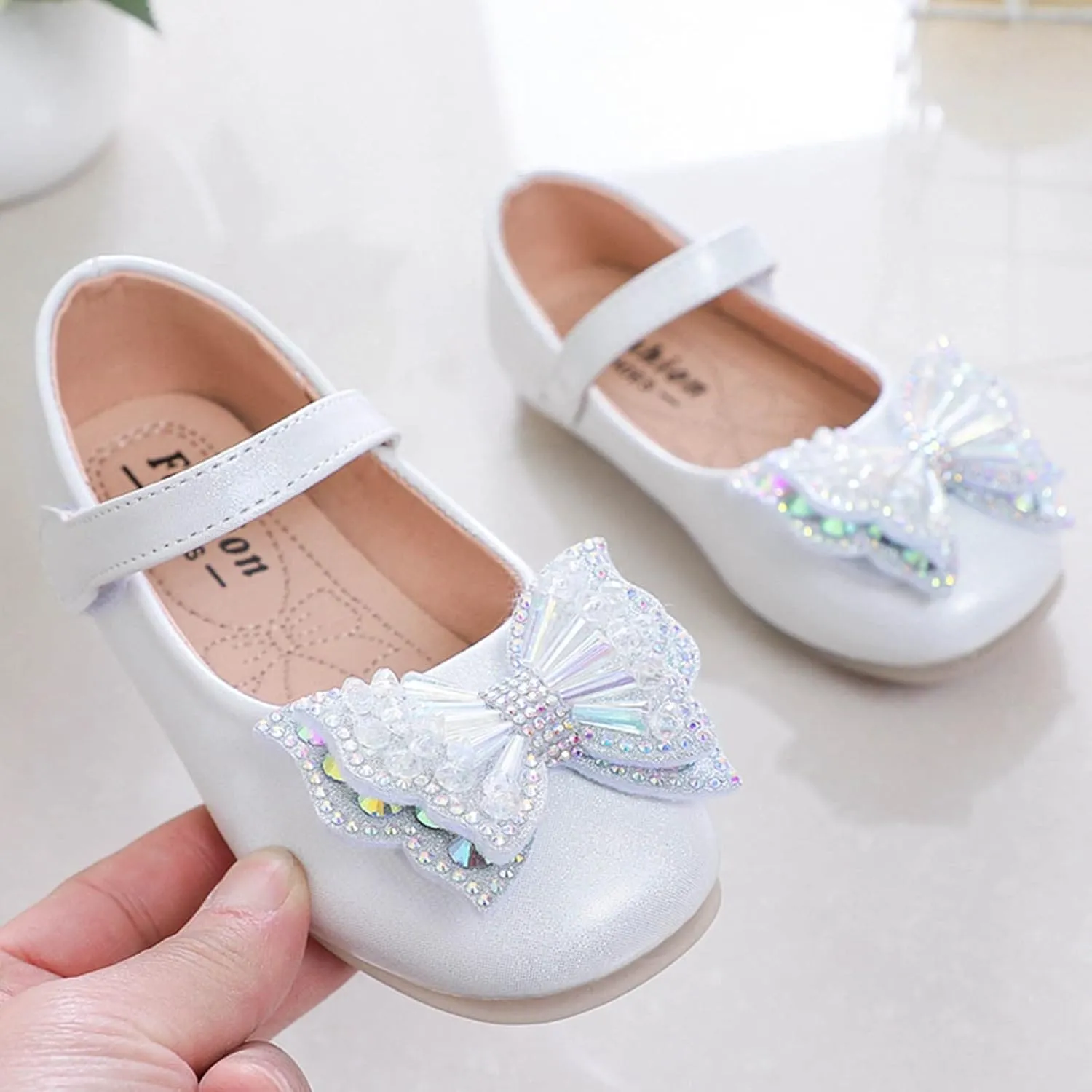 Sequins Bowknot Mary Jane Flat for Girls Party Wedding Ballerina Shoes Ballet Dance Toddler Princess Dress Shoes