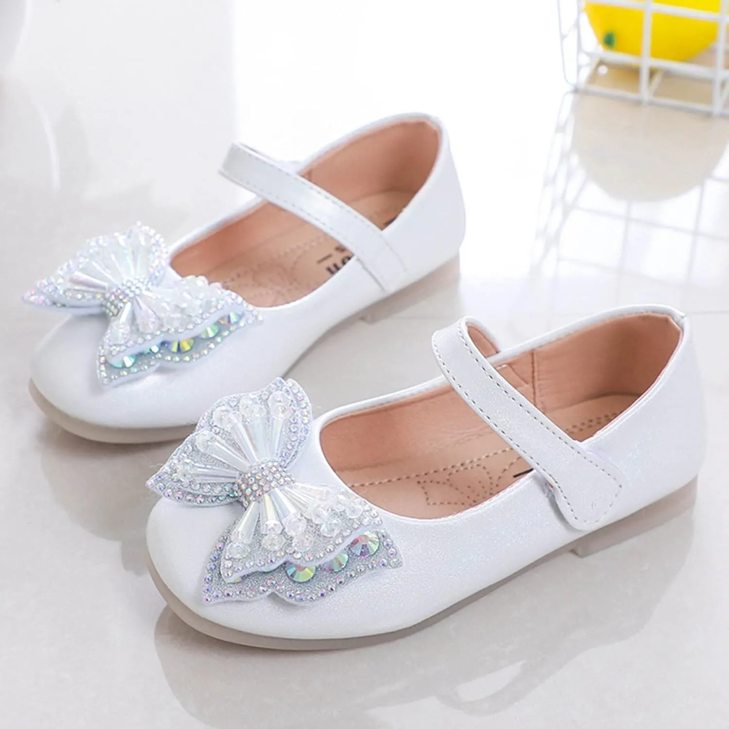 Sequins Bowknot Mary Jane Flat for Girls Party Wedding Ballerina Shoes Ballet Dance Toddler Princess Dress Shoes