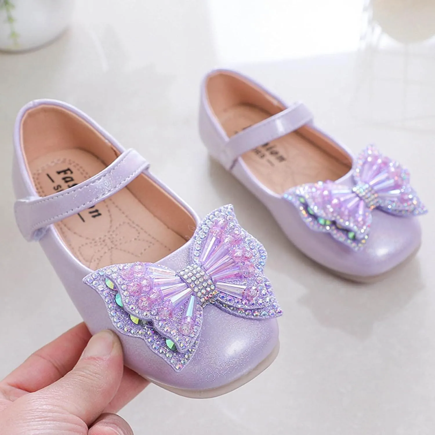 Sequins Bowknot Mary Jane Flat for Girls Party Wedding Ballerina Shoes Ballet Dance Toddler Princess Dress Shoes