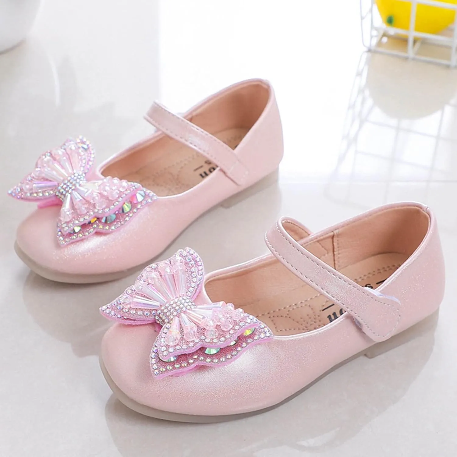 Sequins Bowknot Mary Jane Flat for Girls Party Wedding Ballerina Shoes Ballet Dance Toddler Princess Dress Shoes