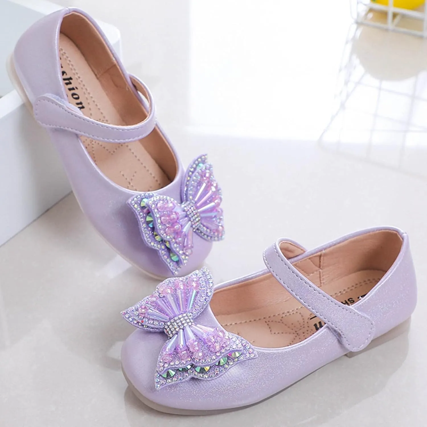 Sequins Bowknot Mary Jane Flat for Girls Party Wedding Ballerina Shoes Ballet Dance Toddler Princess Dress Shoes