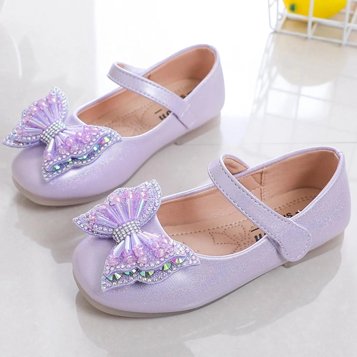 Sequins Bowknot Mary Jane Flat for Girls Party Wedding Ballerina Shoes Ballet Dance Toddler Princess Dress Shoes