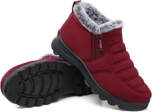 SHIBEVER Winter Boots for Women Snow: Women's Winter Red Ankle Boots Comfortable Size 8 Short Insulated Ladies Low Booties