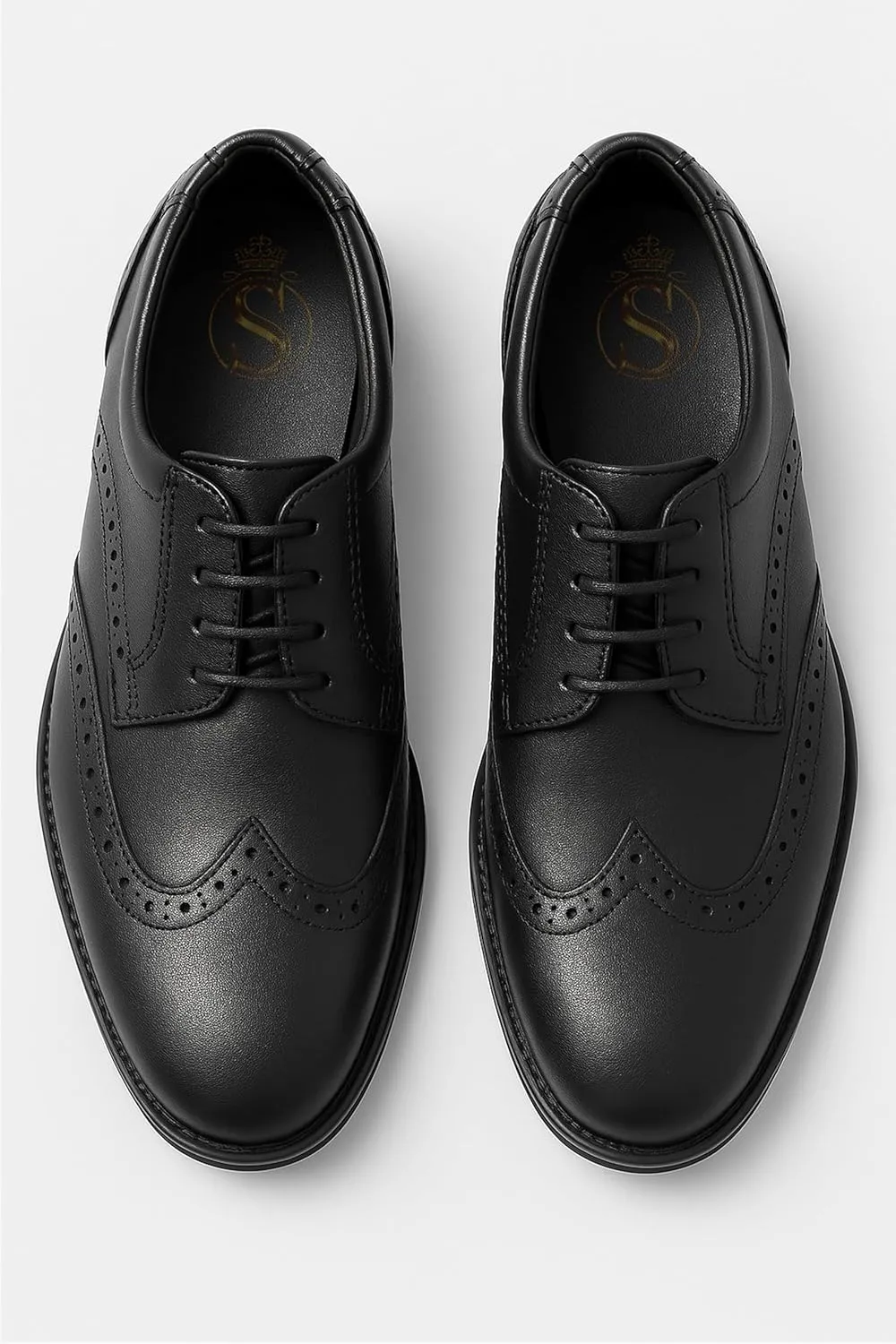 SIRRI Boys?? Derby Dress Shoes - Black Wingtip Brogue Lace-Up Wedding Prom Formal Footwear