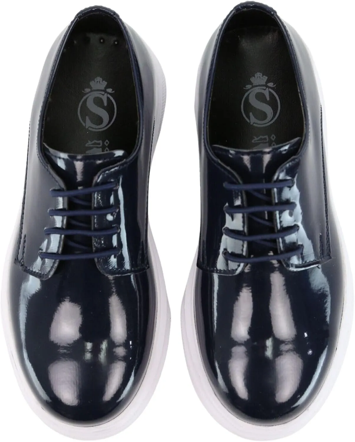 SIRRI Boys' Patent Platform Derby Shoes ?C Lace-Up Formal Smart Wedding & Prom Footwear