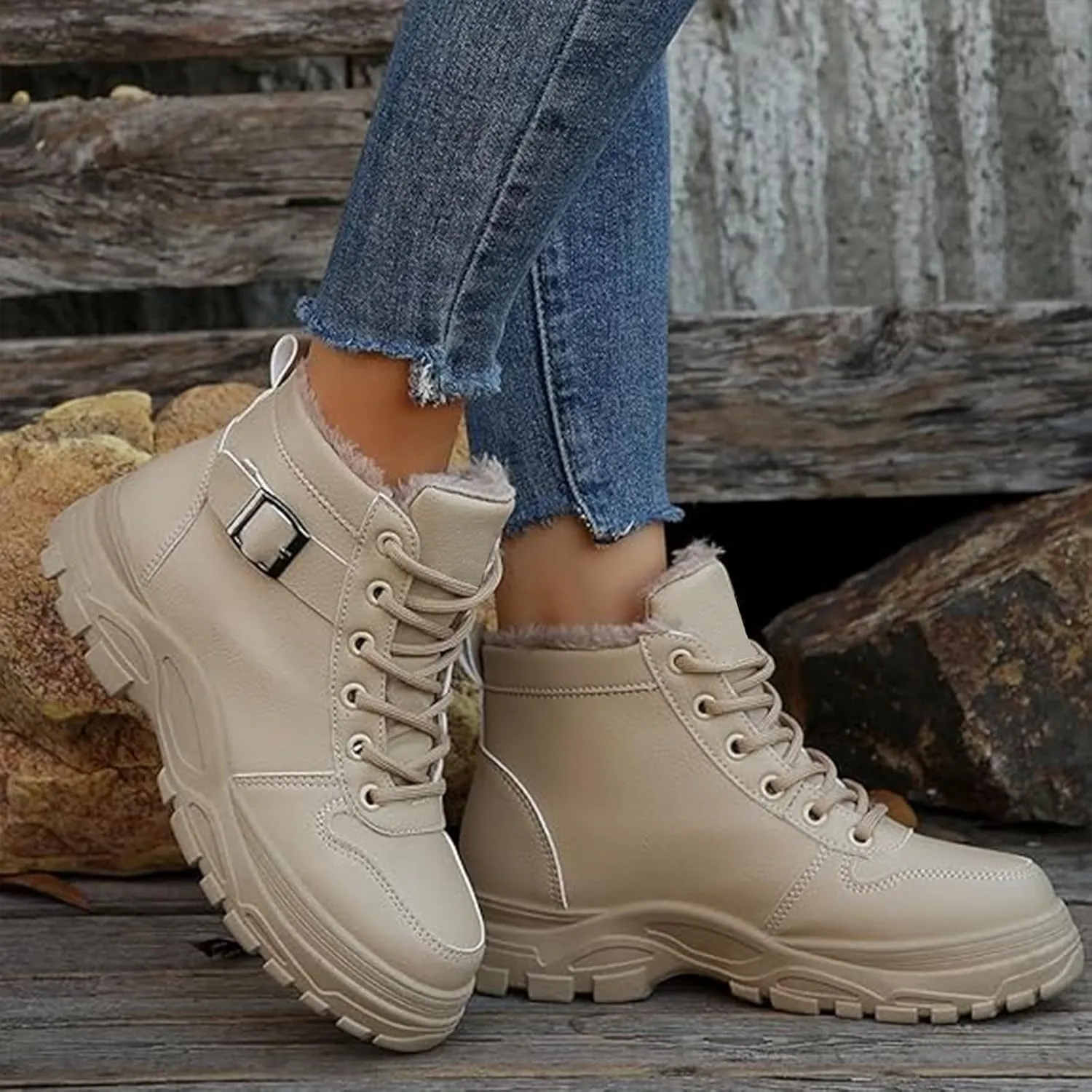 Snow Ankle Boots For Men Fu Lined Non-Slip Hiking Boots Women aterproof Winter Walking Shoes For Men