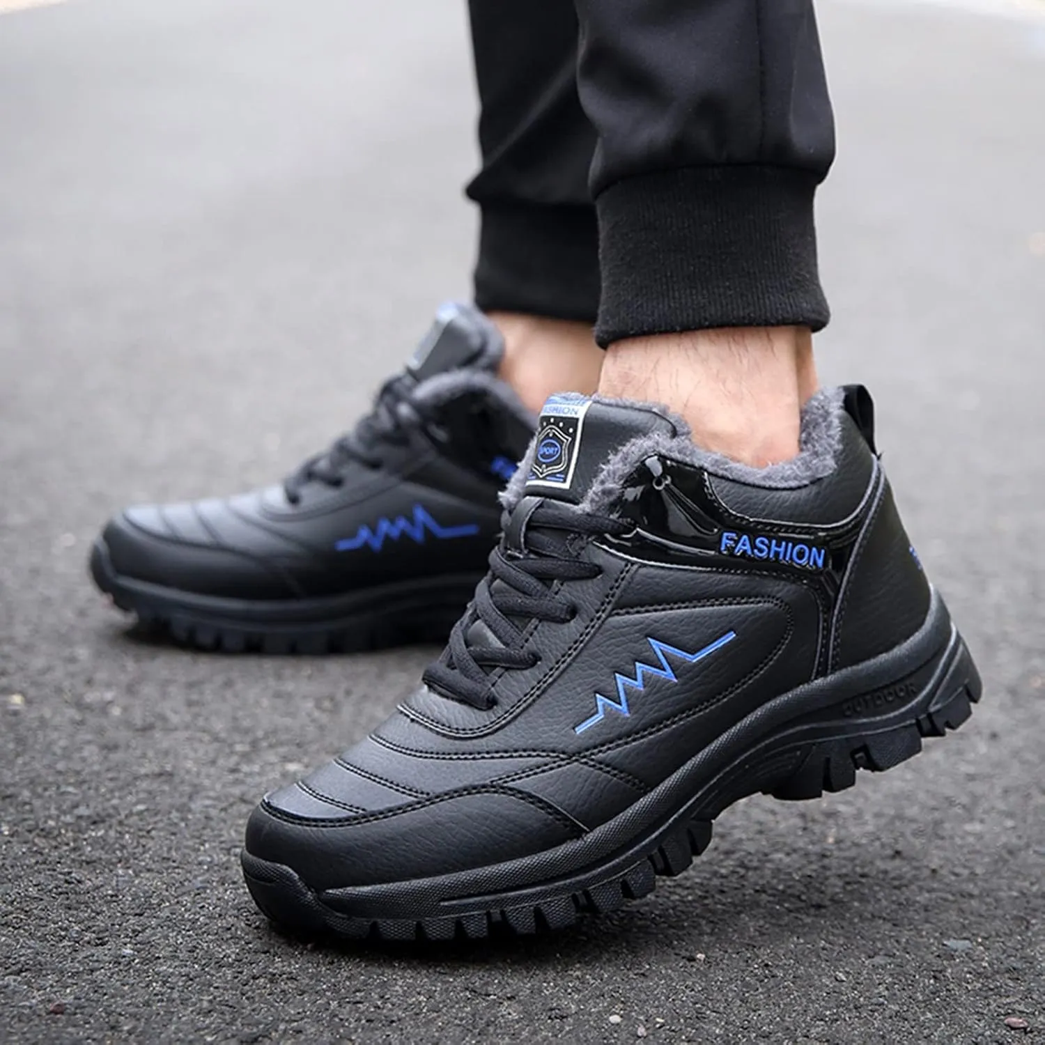 Snow Boots for Men Warm Furry Lined Footwear Waterproof Outdoor Casual Winter Boots Non-slip Lace Up Ankle Boots for Cold Weather Hiking Walking Boots