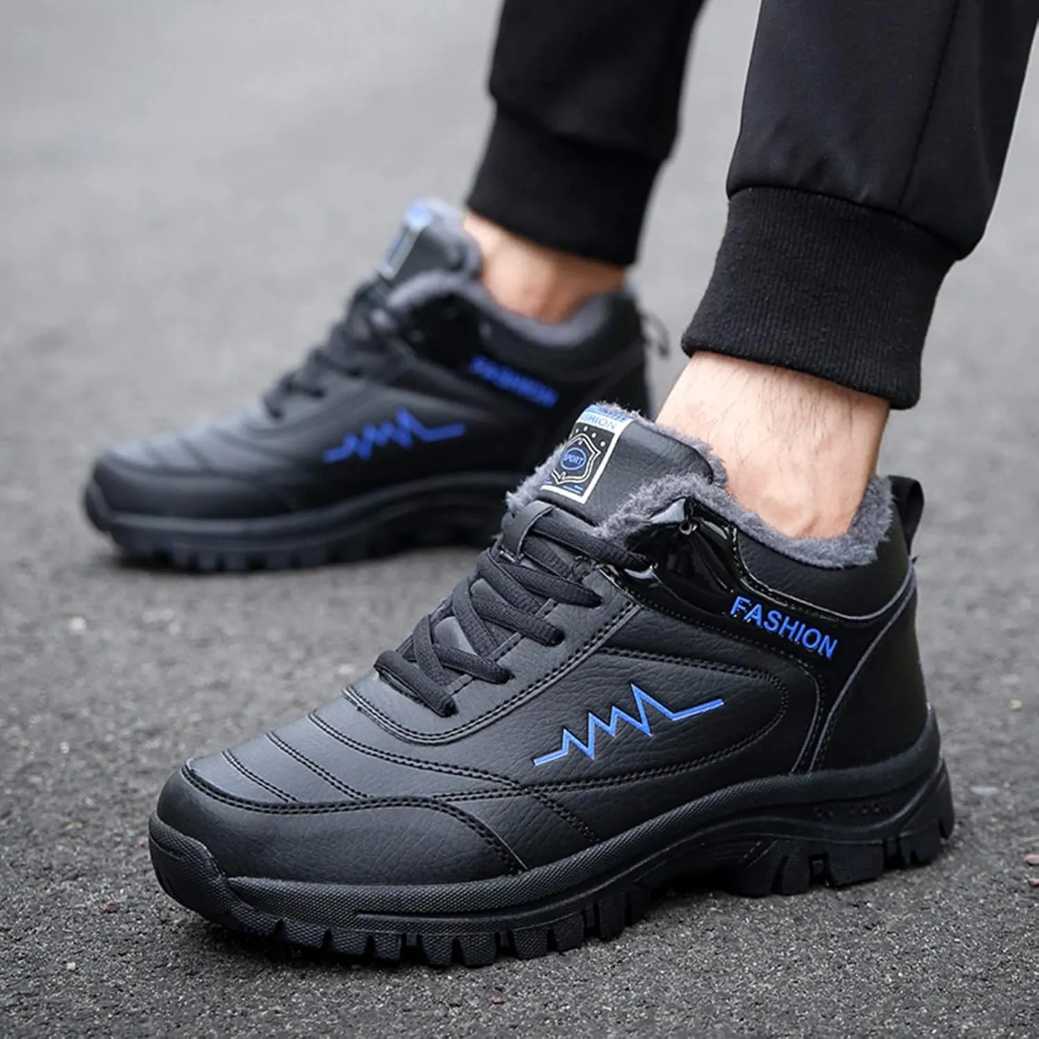 Snow Boots for Men Warm Furry Lined Footwear Waterproof Outdoor Casual Winter Boots Non-slip Lace Up Ankle Boots for Cold Weather Hiking Walking Boots