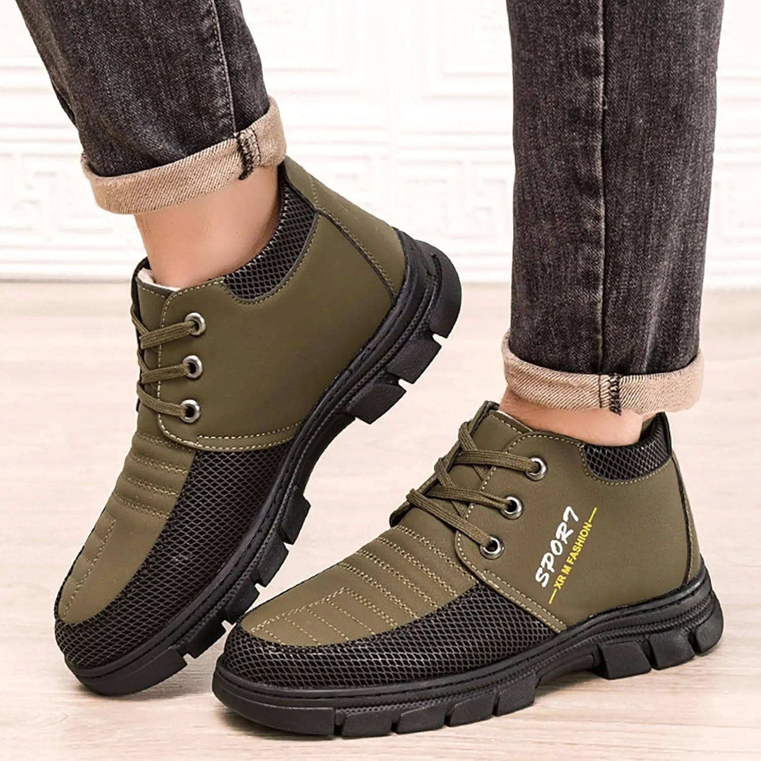 Snow Boots for Men Waterproof Furry Lined Warm Winter Boots Lace Up Cold-Weather Non-Slip Ankle Boots Classic Slip on Hiking Walking Shoes Sneakers