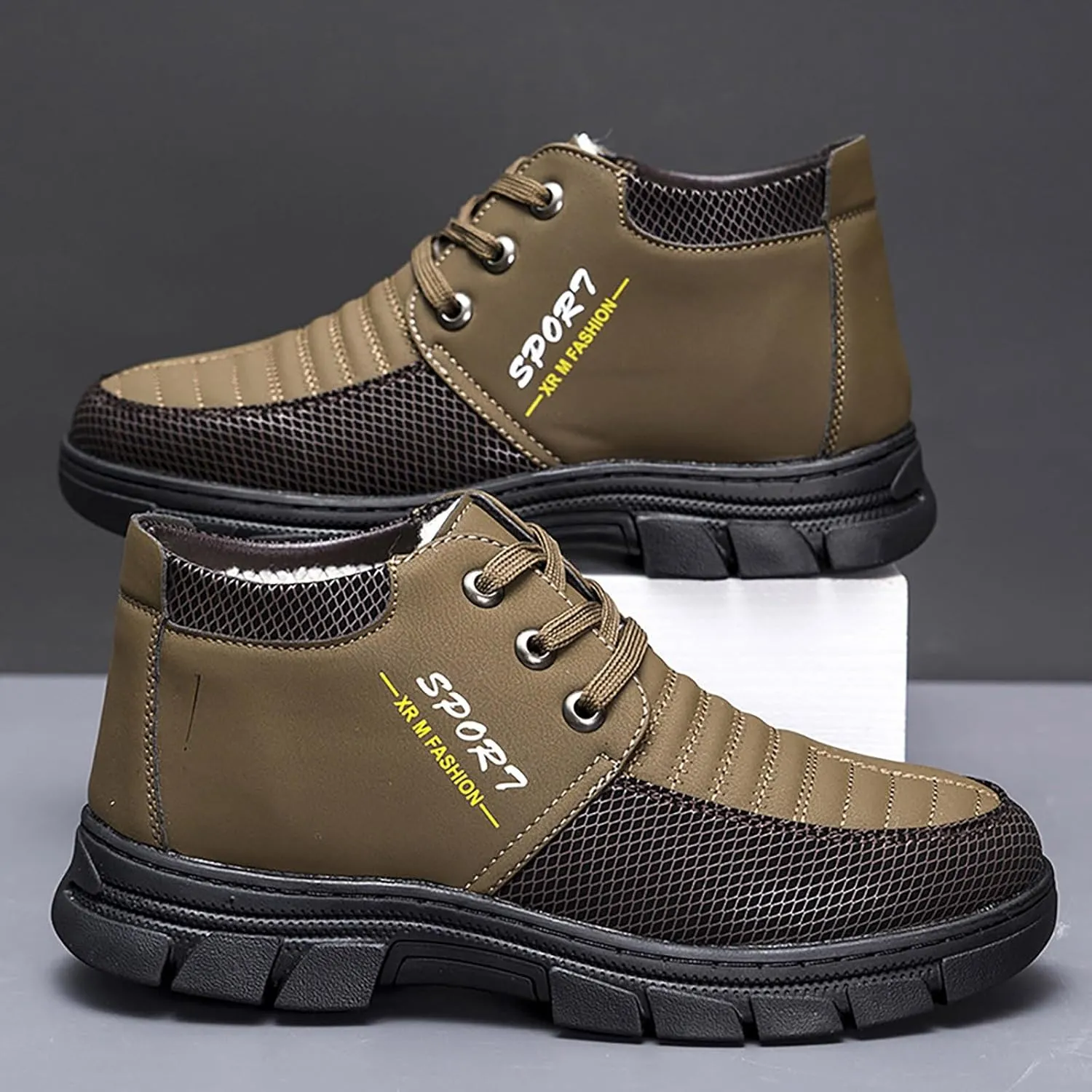 Snow Boots for Men Waterproof Furry Lined Warm Winter Boots Lace Up Cold-Weather Non-Slip Ankle Boots Classic Slip on Hiking Walking Shoes Sneakers
