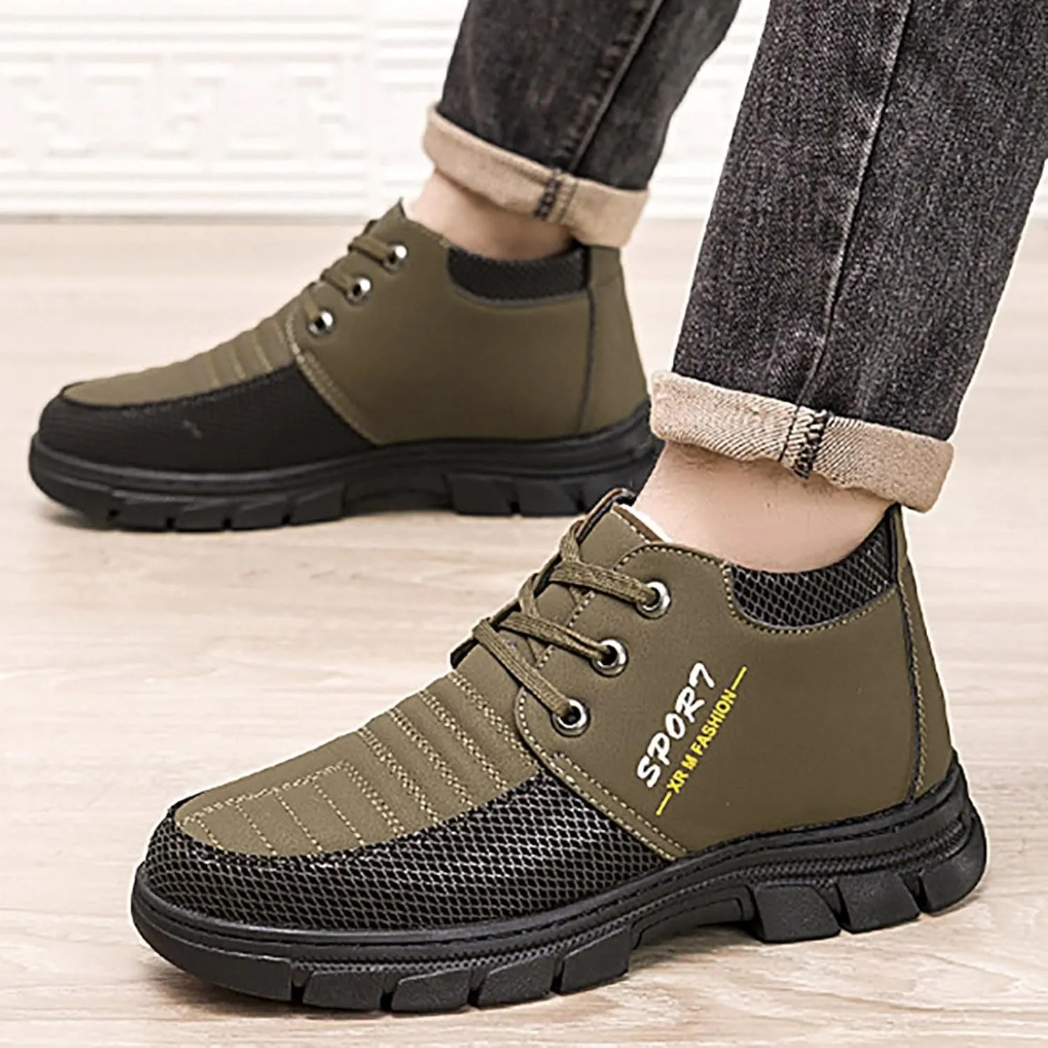 Snow Boots for Men Waterproof Furry Lined Warm Winter Boots Lace Up Cold-Weather Non-Slip Ankle Boots Classic Slip on Hiking Walking Shoes Sneakers